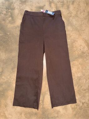 Teal Dark Brown Wide Leg Pull-On Pants Pockets Cotton Blend NWT Large